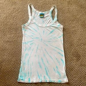 VINTAGE C&C California Tie Dye white and aquamarine blue Large tank